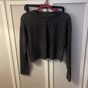 ZARA Crochet Dark Grey Sweater Crewneck Raw Hem Size S